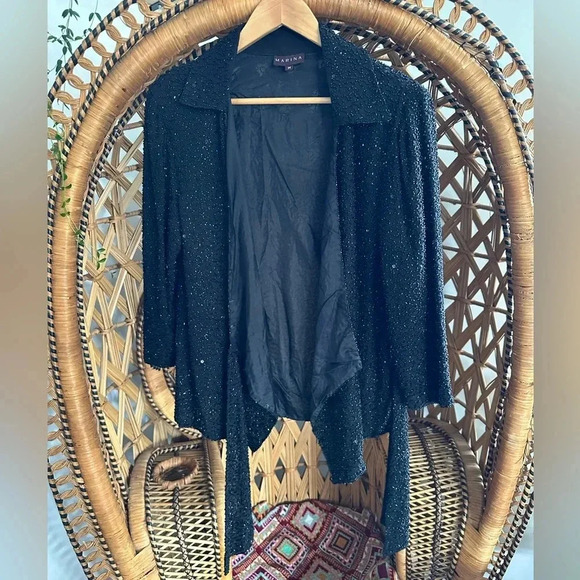 Vintage Evening Cocktail Hand Beaded Black Womens Wrap Blouse Top. Size Medium. - Picture 3 of 12